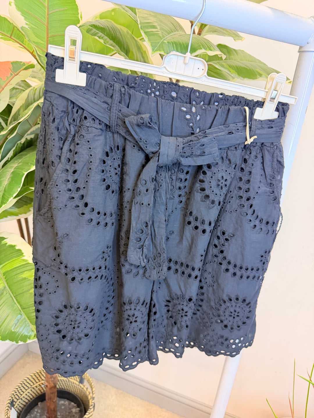 Ladies Broderie Anglaise Cotton Shorts - Brown, White, Coral, Khaki, Black & Beige