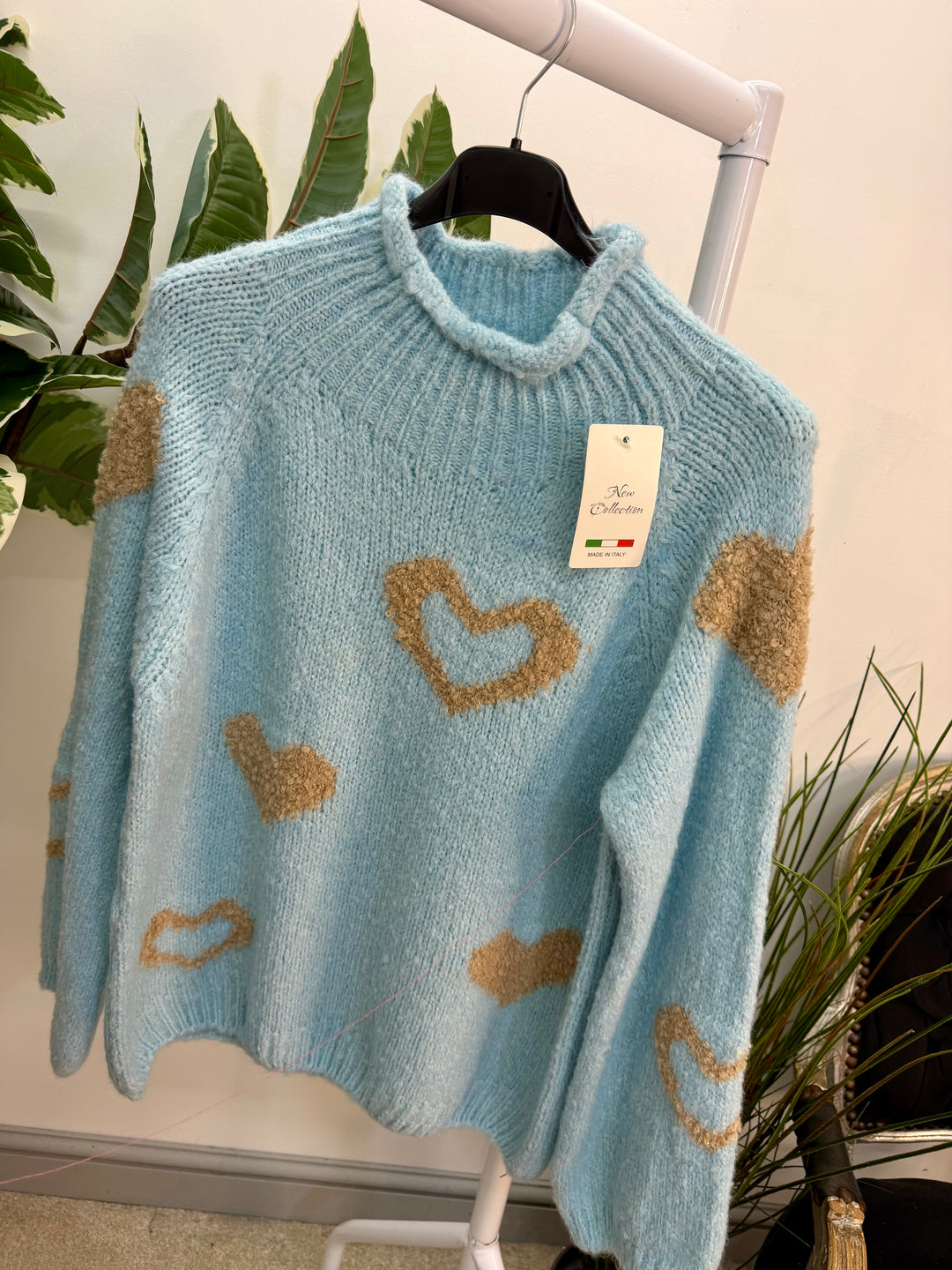 LADIES FASHION CHUNKY KNIT HEART JUMPER - PINK, BLUE, BEIGE & GREY