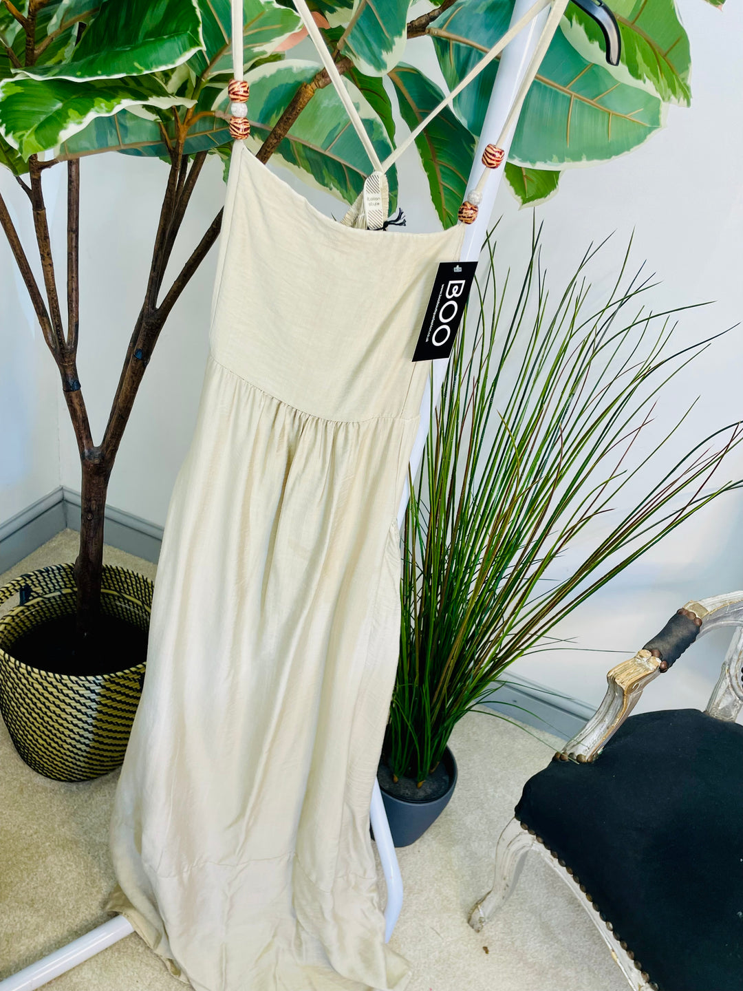 LADIES SUMMER HOLIDAY MAXI DRESS - DENIM BLUE, WHITE, BROWN, BEIGE & BLACK