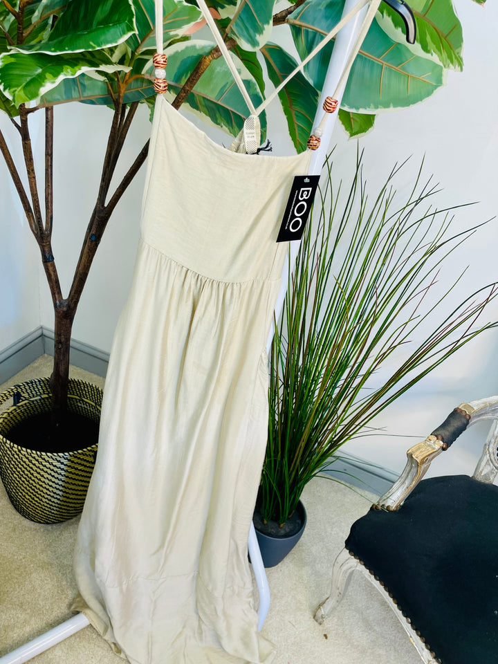 LADIES SUMMER HOLIDAY MAXI DRESS - DENIM BLUE, WHITE, BROWN, BEIGE & BLACK