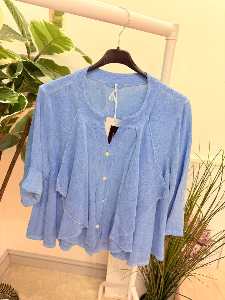 Ladies Fashion Waterfall Teabag Linen Top - lime, blue, turquoise, white, beige