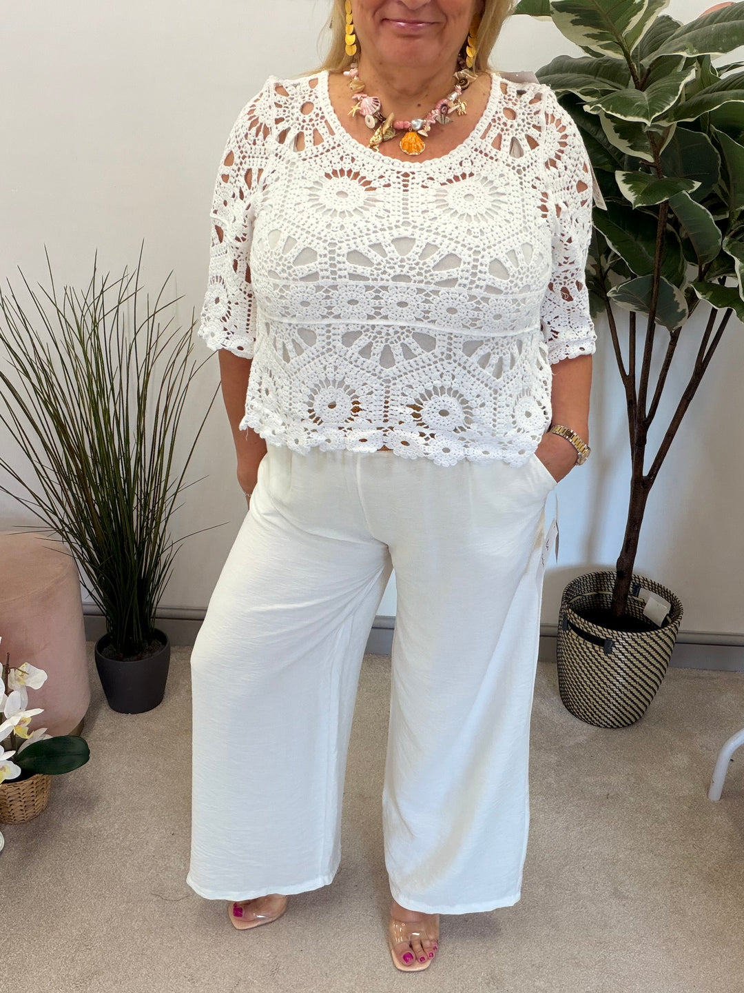Ladies Fashion Wide Leg Trousers white
