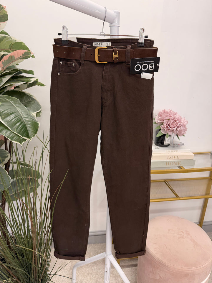 Ladies Fashion Brown Mom Fit Skinny Jeans - sizes 6 to 14