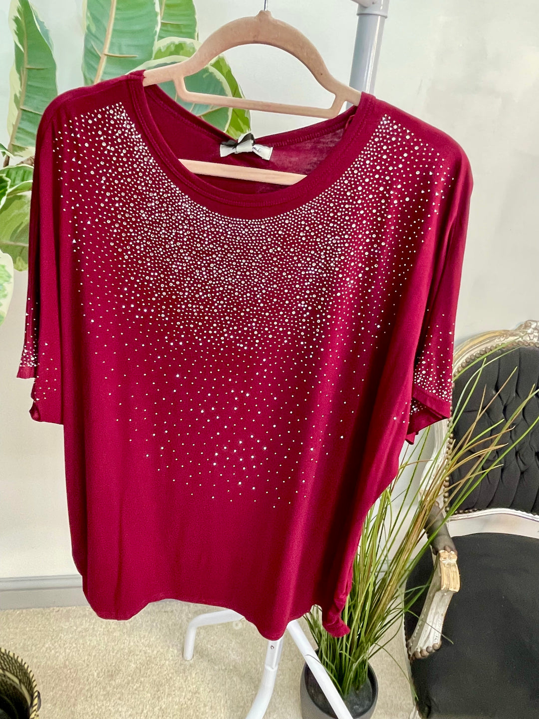 LADIES LOOSE FIT SPARKLY TEE T SHIRT - NAVY, BLACK, BERRY