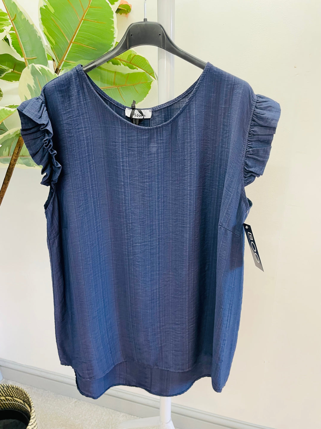 LADIES WOMENS NAVY CASUAL CAP SLEEVE TOP 