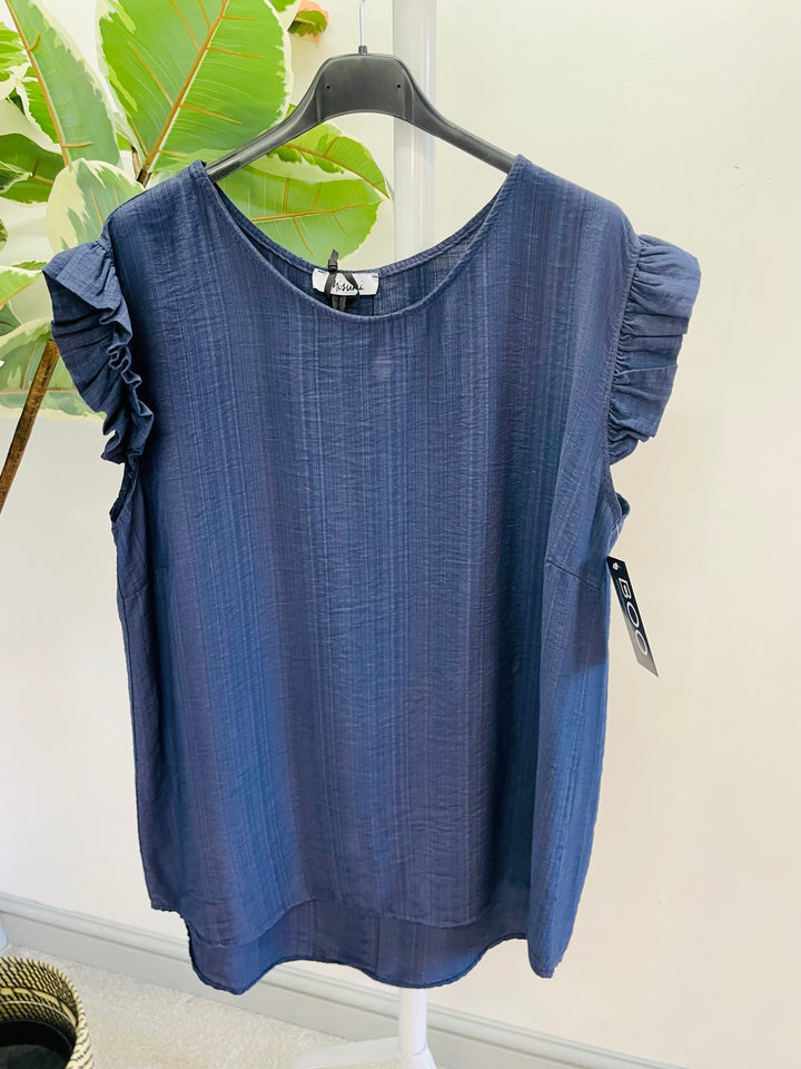 LADIES WOMENS NAVY CASUAL CAP SLEEVE TOP 