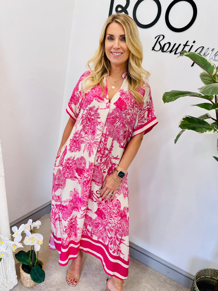 LADIES OVERSIZE JUNGLE PRINT LOOSE FIT SUMMER SHIFT DRESS - PINK, ORANGE, BLUE, NAVY