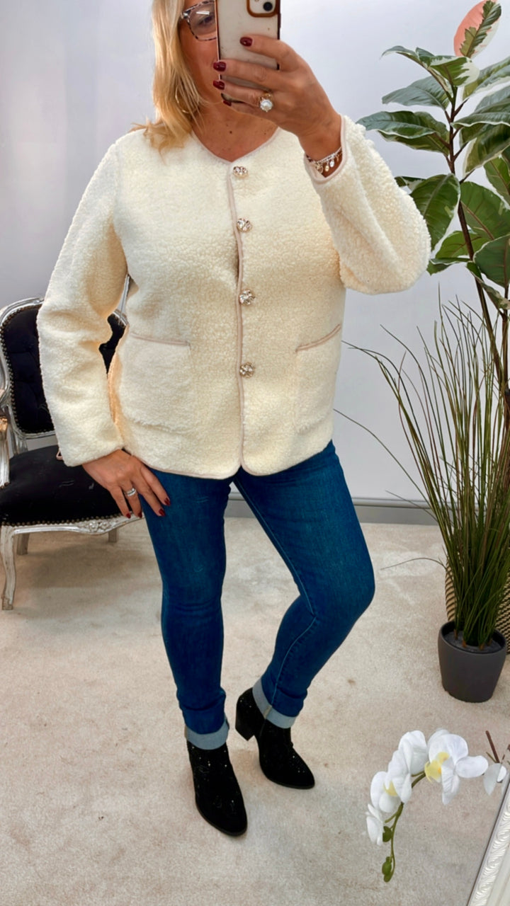 LADIES BOUCLE BOLERO JACKET - CREAM, BEIGE, BLACK, BROWN, KHAKI