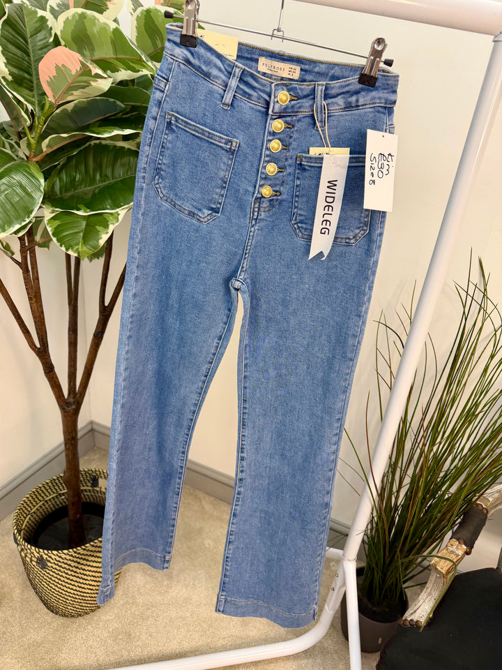 Ladies Fashion Blue Denim Straight Leg Jeans