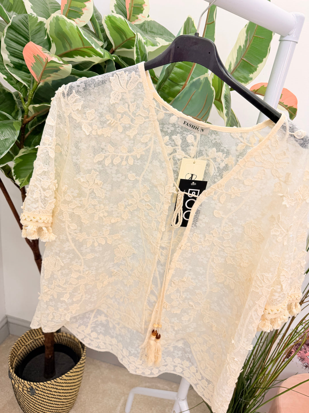 Ladies Fashion Sheer Sparkly Bolero Cardigan - white and Beige