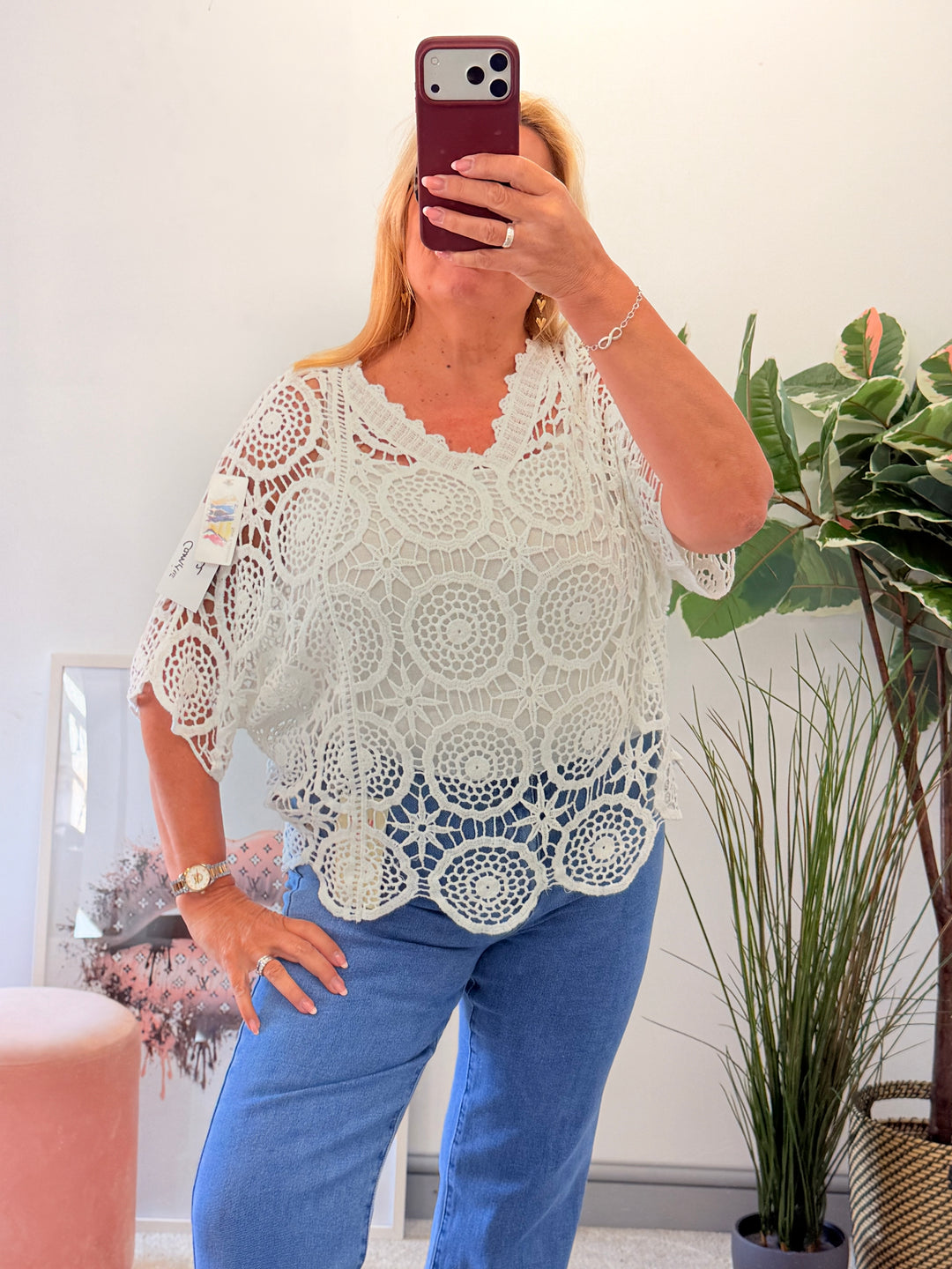 Ladies Fashion Crochet Top - White, Coral, Black, Pink