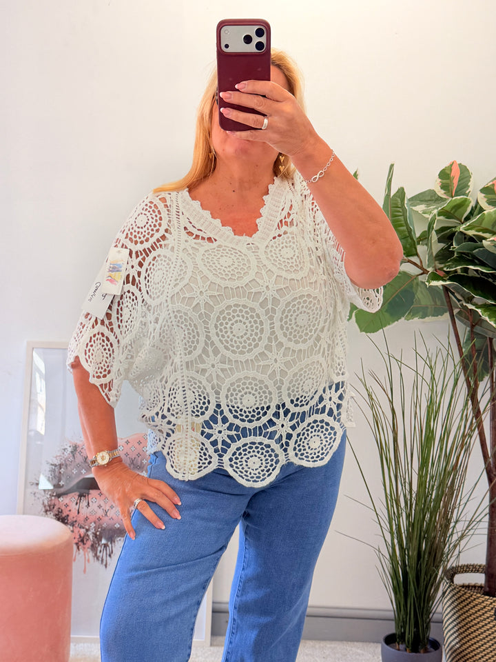 Ladies Fashion Crochet Top - White, Coral, Black, Pink