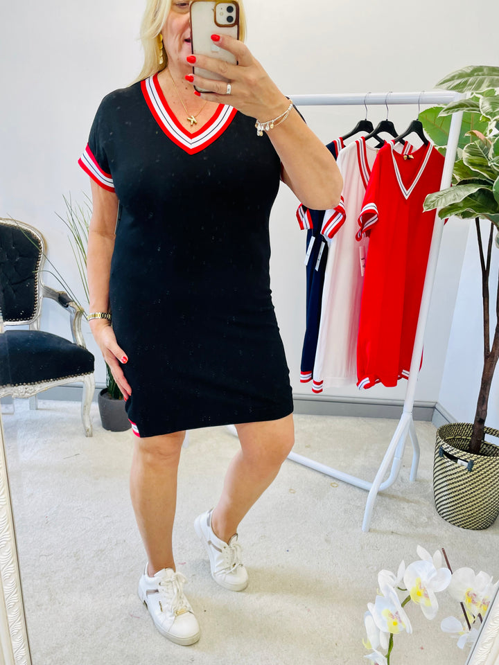 LADIES SPORTS LUXE SHIFT SUMMER DAY DRESS - NAVY, RED, WHITE BLACK