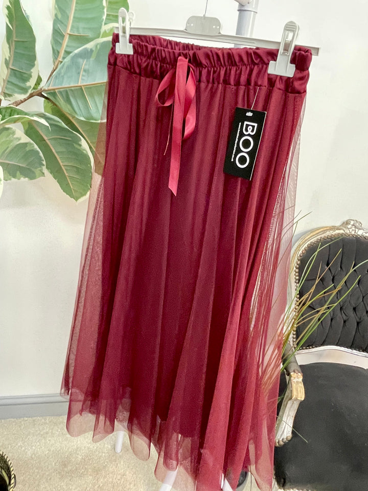 LADIES NET FAIRY MAXI SKIRT - RUST, BLACK, BROWN, BERRY