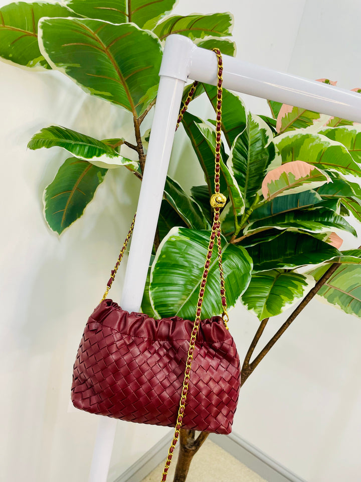 LADIES DESIGNER INSPIRED WOVEN HAND BAG - BLACK, WINE, BROWN, BEIGE