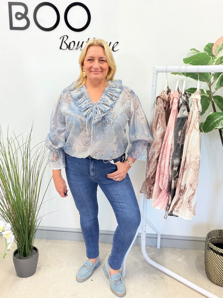 LADIES COTTON PAISLEY PRINT FLOATY BLOUSE - PINK, BEIGE, BLUE, BLACK, MOCHA