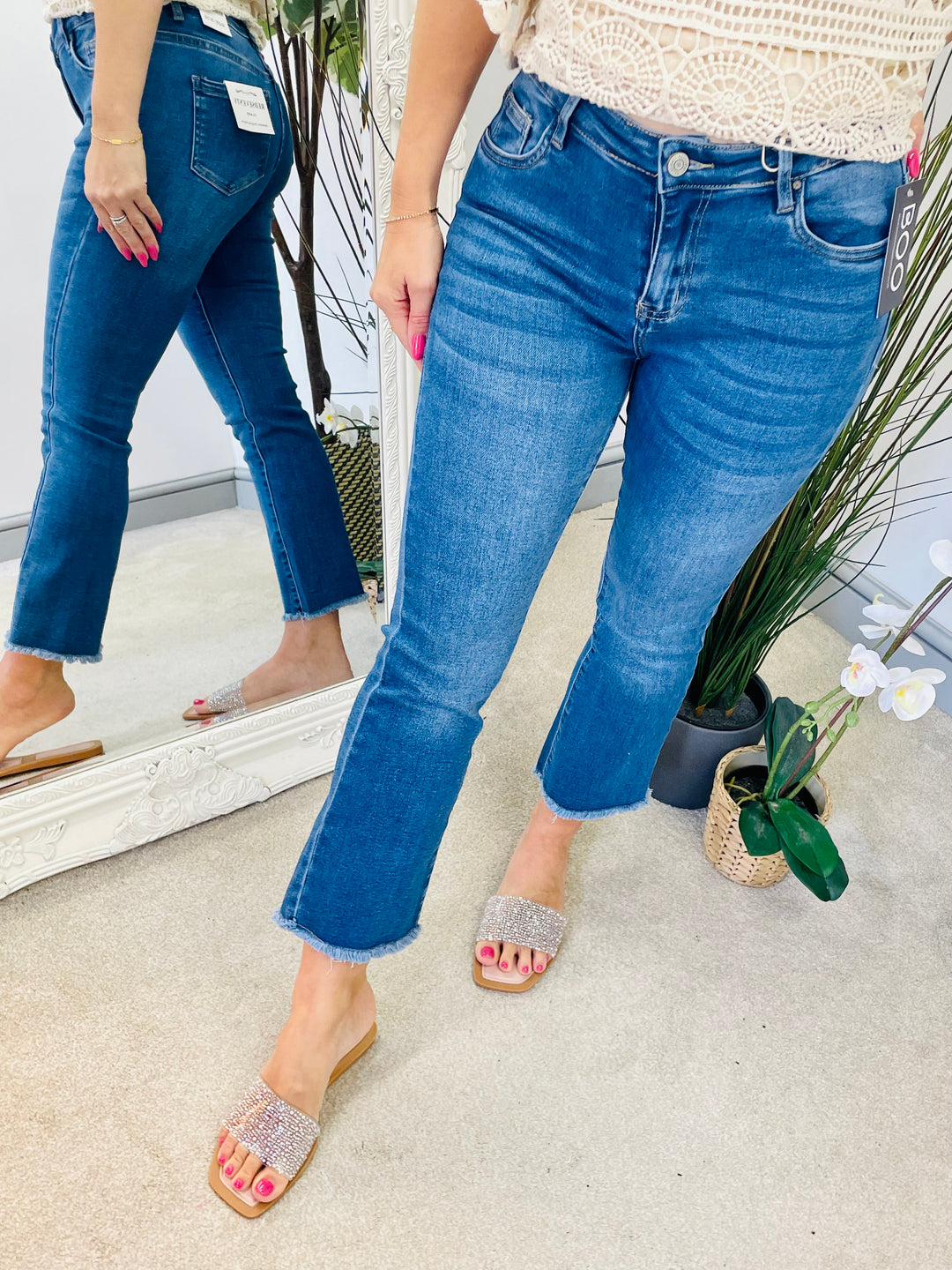 LADIES WOMENS BLUE DENIM ANKLE GRAZER SUMMER JEANS