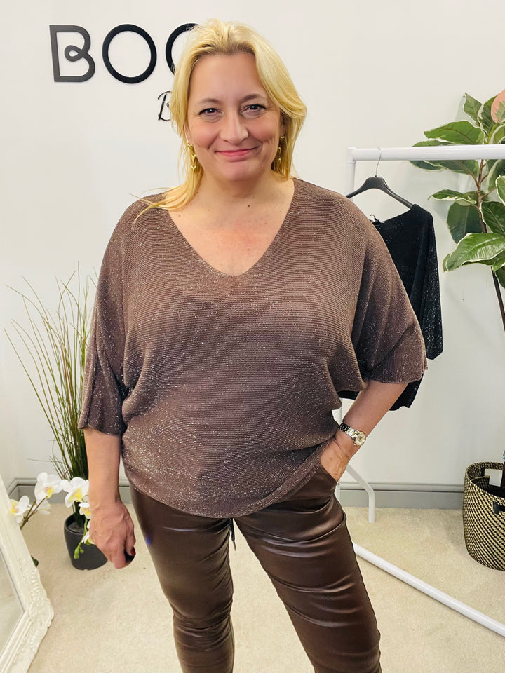 LADIES LUREX LOOSE FIT JUMPER - BLACK & BROWN