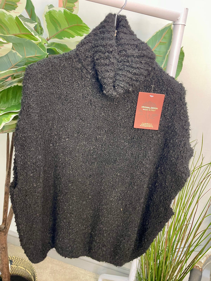 LADIES POPCORN KNIT ROLL NECK JUMPER - WHITE, BLACK, BROWN, BEIGE & BURGUNDY