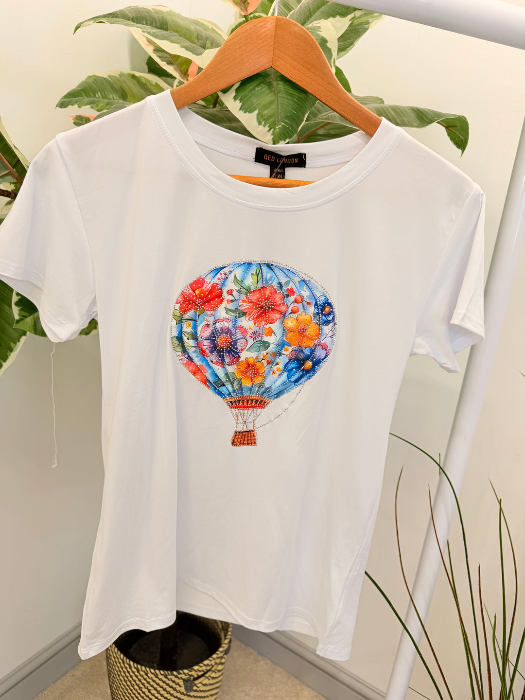 Ladies White Stretch Sparkly Balloon Tee T Shirt