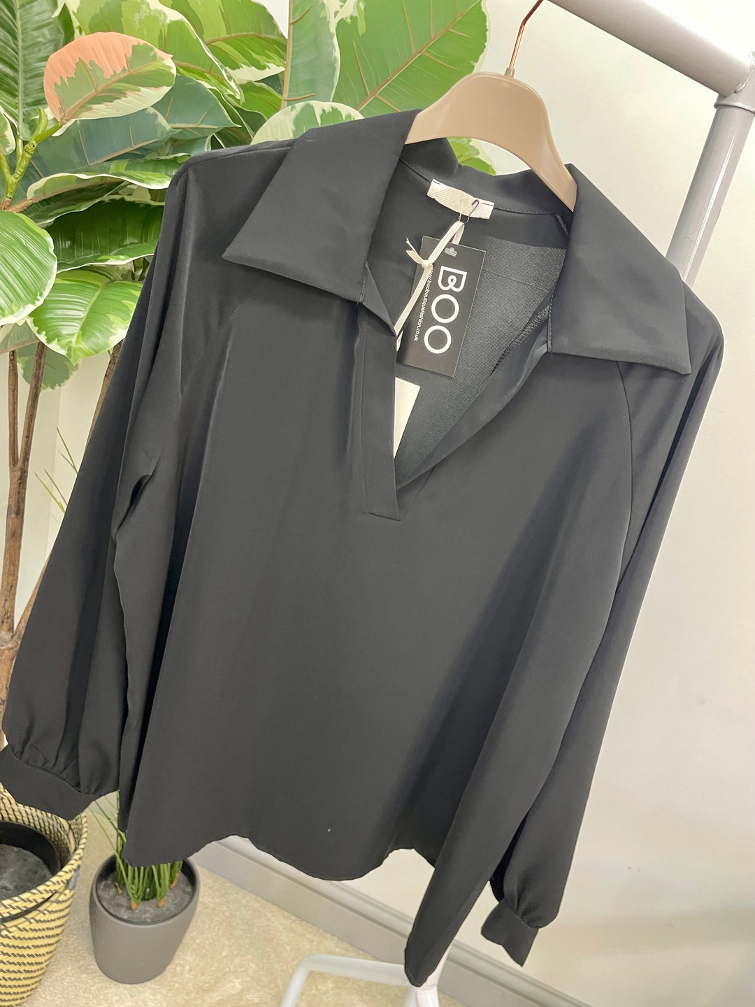 LADIES V NECK LUXURY BLOUSE - BROWN, GREY, WHITE & BLACK