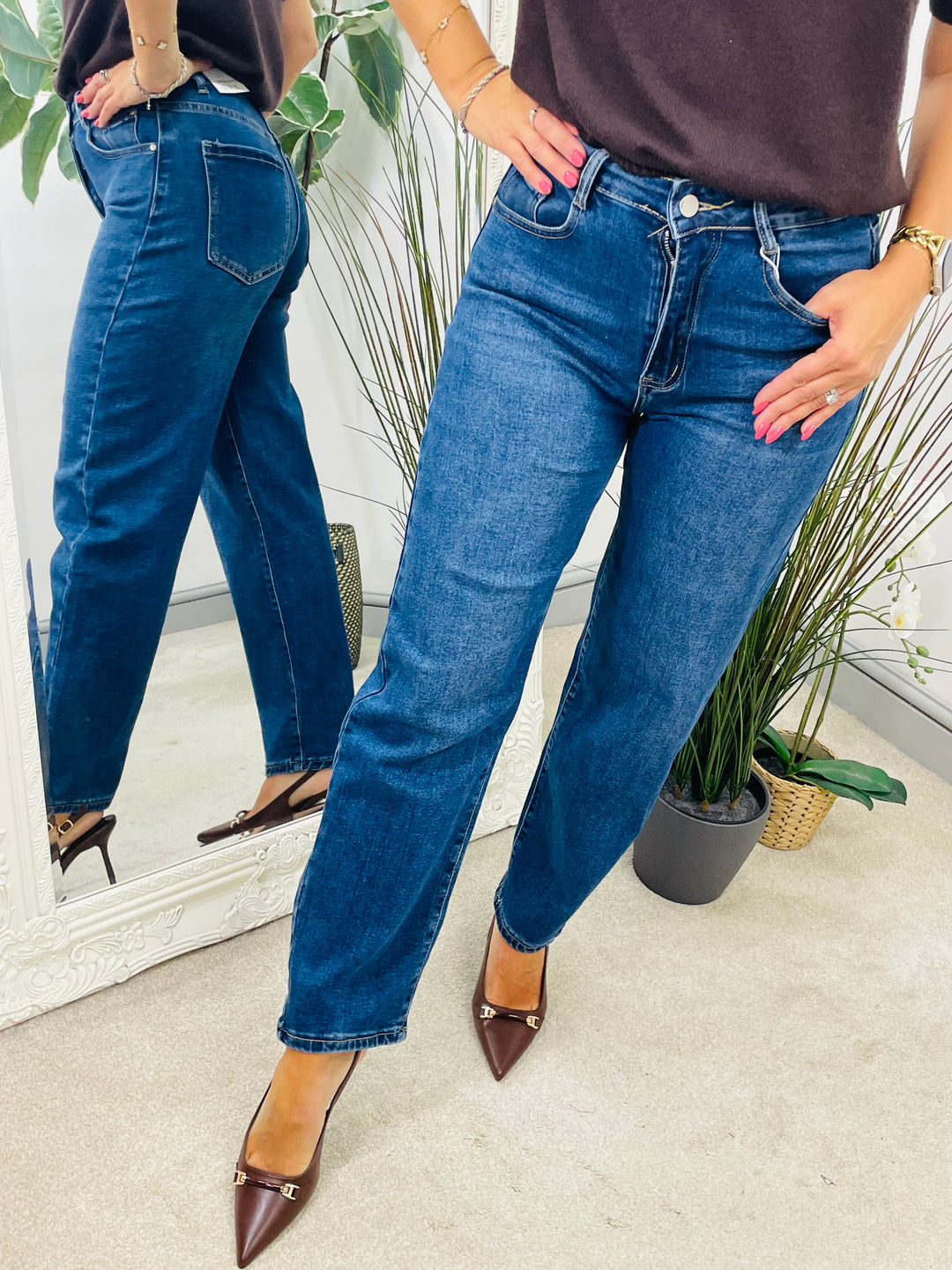 LADIES BLUE DENIM BALLOON LEG JEANS