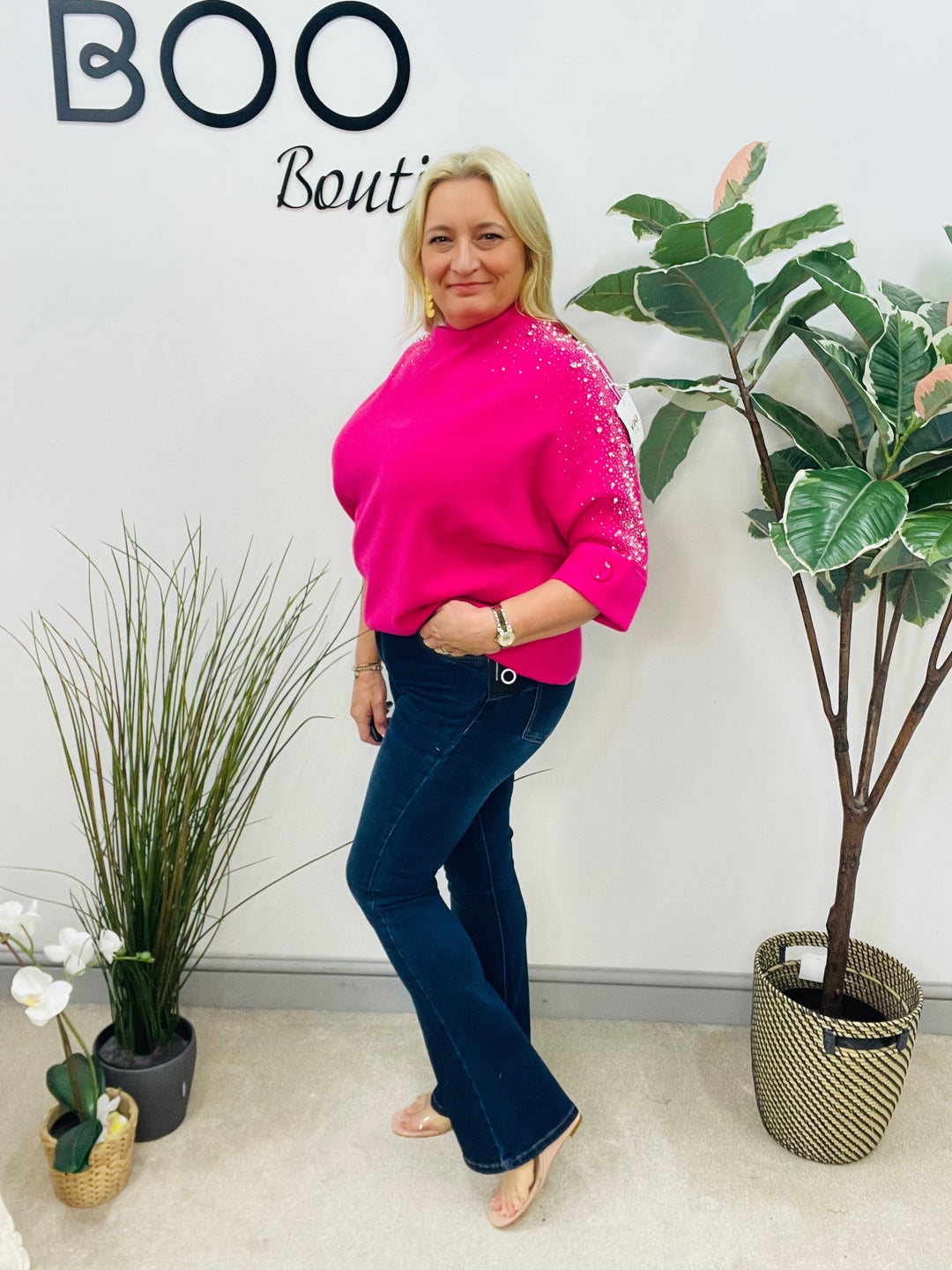 LADIES DARK BLUE DENIM KICK FLARE JEANS