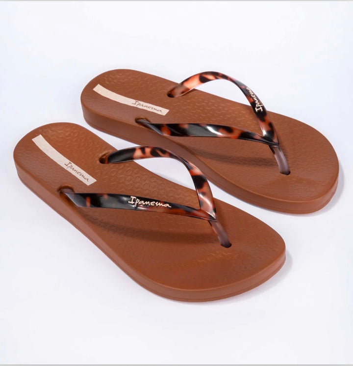Ladies Tortoiseshell IPANEMA Flip Flop Sandals - Black & Camel