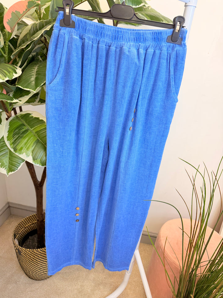 Ladies Tapered Leg Teabag Linen Ankle Grazer Trousers - Lemon, Black, Blue, Green, Beige, Turquoise & White