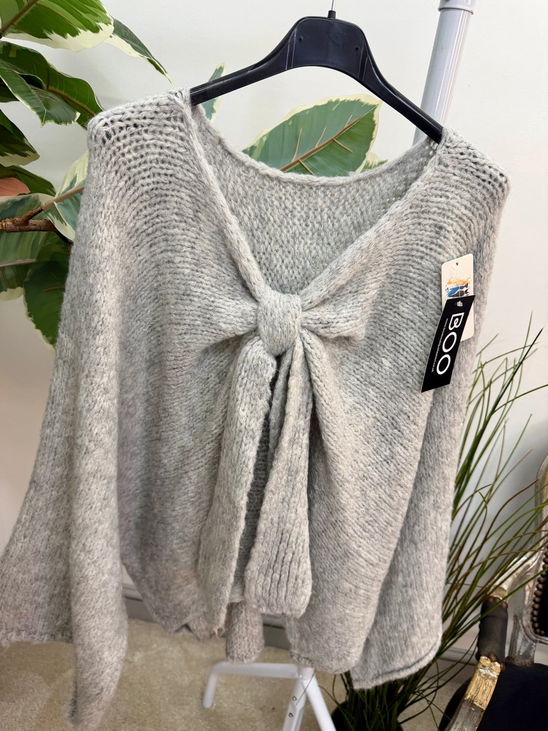 LADIES CHUNKY BOW JUMPER - PINK, MINT, LEMON, BLUE, BEIGE & GREY