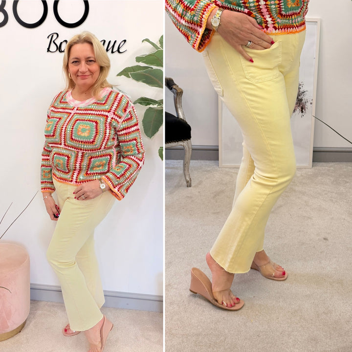 Ladies Fashion Lemon Yellow Ankle Grazer Jeans