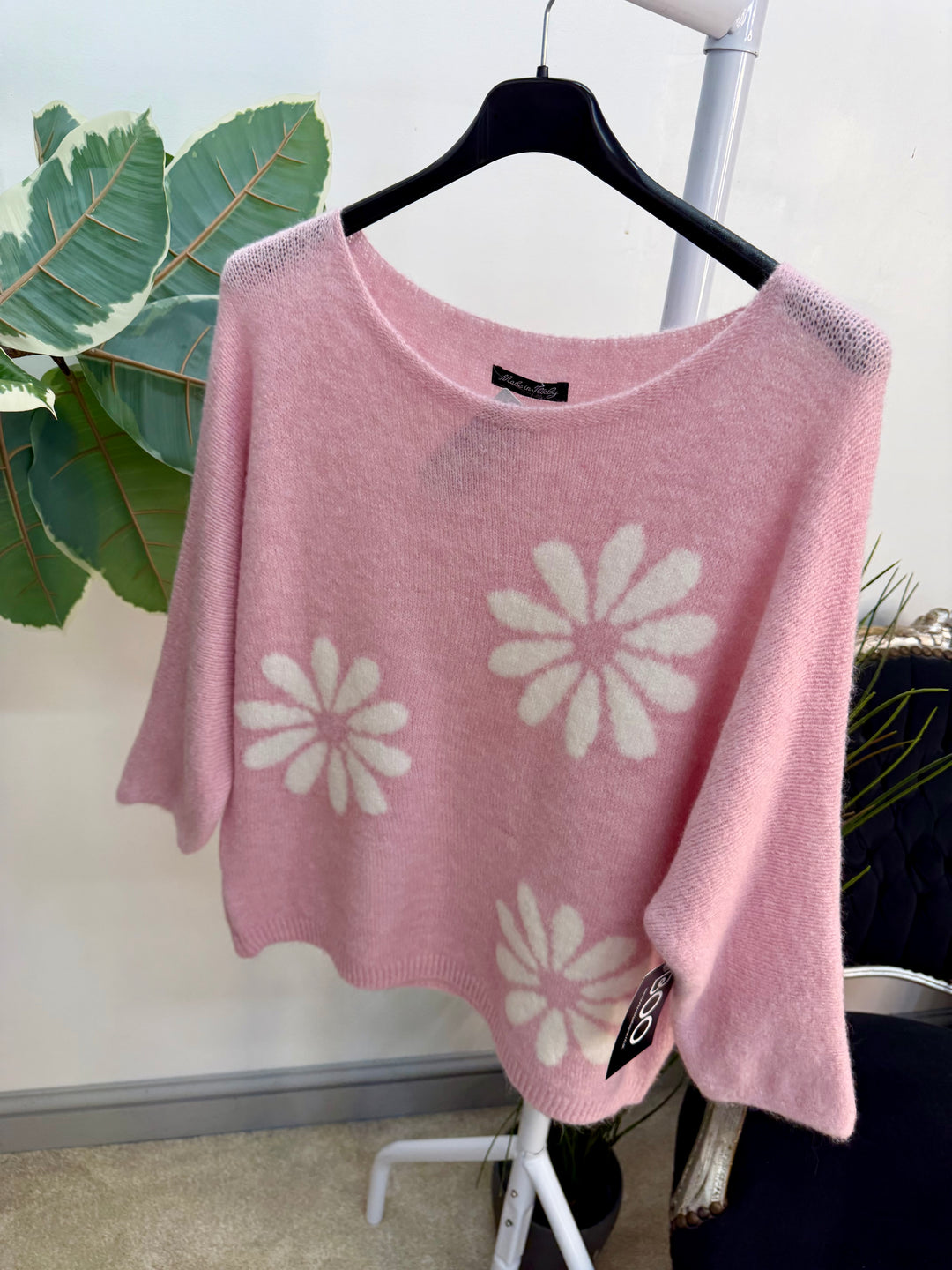 Ladies Fashion Daisy Short Sleeve Jumper - lemon, blue, white & pink