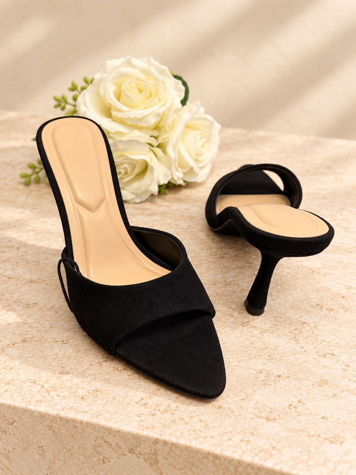 Women’s Black Faux Suede High Heel Stiletto Mule Shoes ( Mermaid )
