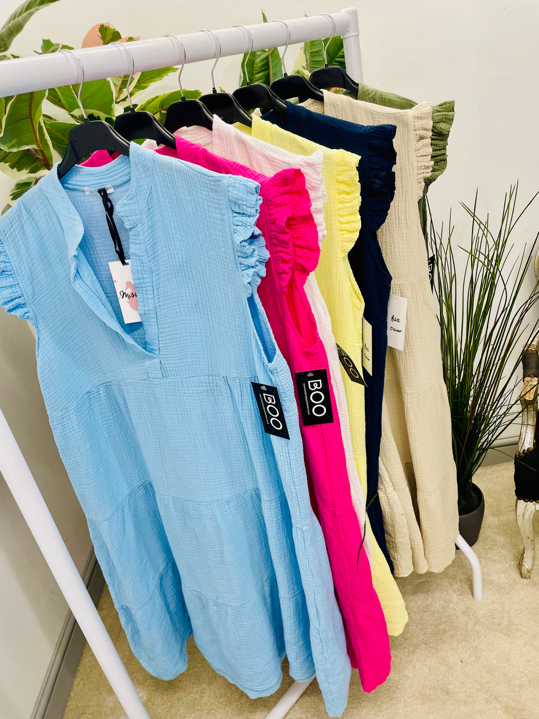 LADIES CHEESECLOTH SMOCK SUMMER MIDI DRESS - LEMON, WHITE, PINK, NAVY, BLUE, KHAKI, BEIGE