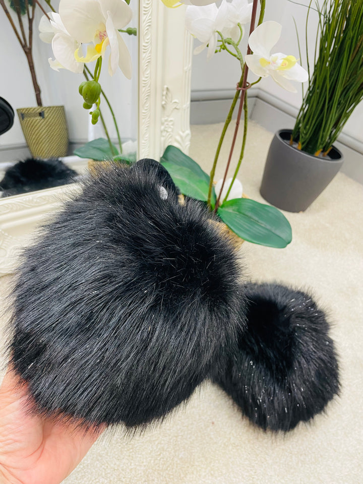 LADIES FAUX FUR SLIDER SLIPPERS