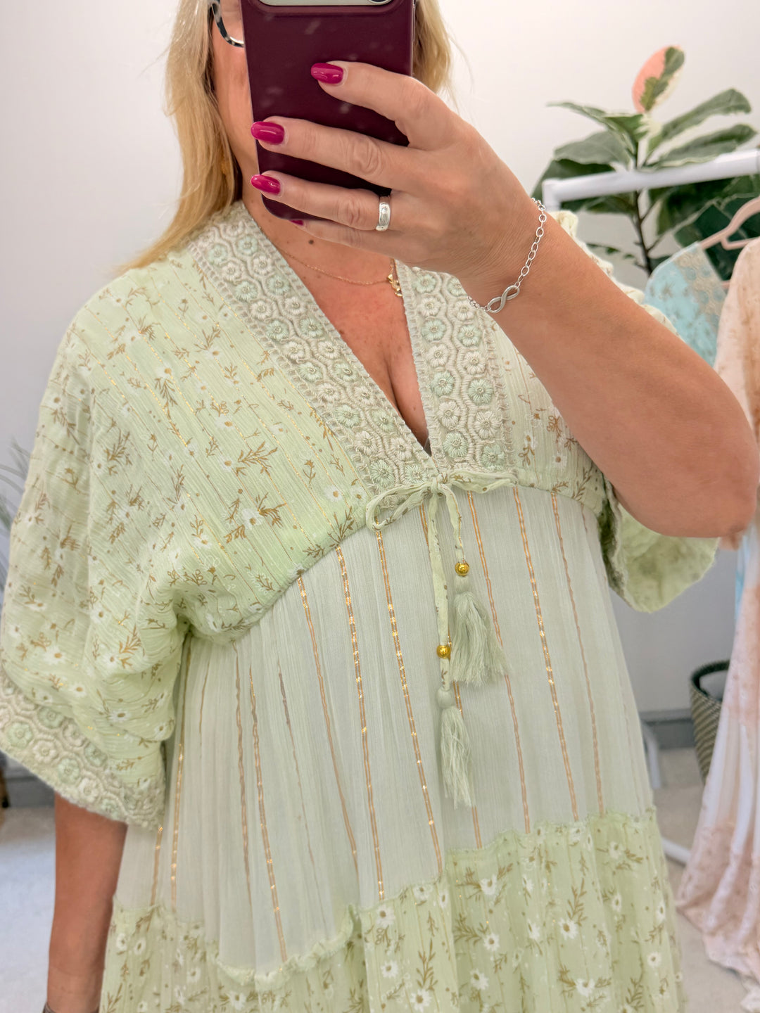 Ladies Fashion Boho Summer Maxi Dress - Pink, Cream, Mint & Blue