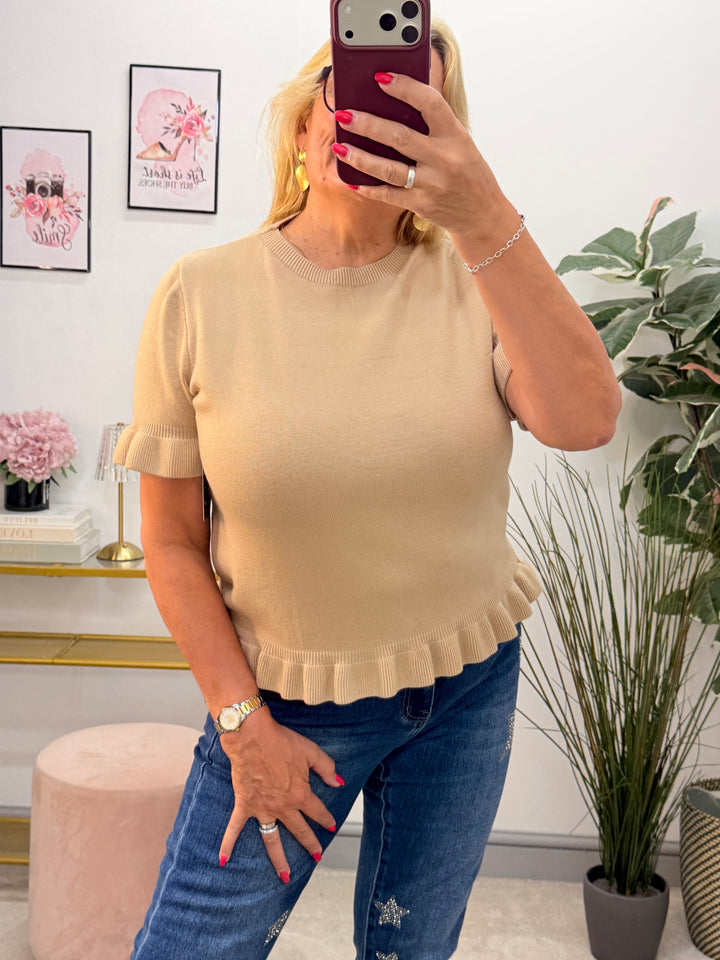 Ladies Fashion Short Sleeve Jumper - Black, Lime, White, Brown & Camel