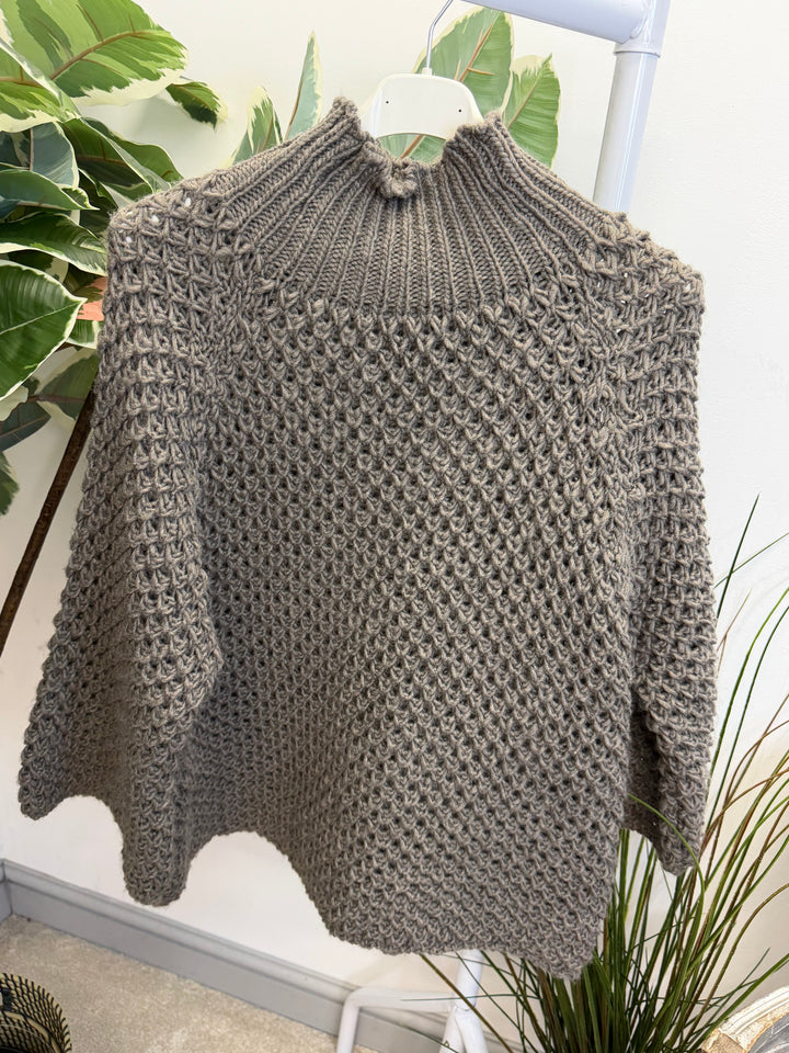LADIES CHUNKY WAFFLE KNIT JUMPER - LEMON, BEIGE, BLACK, MOCHA & GREY