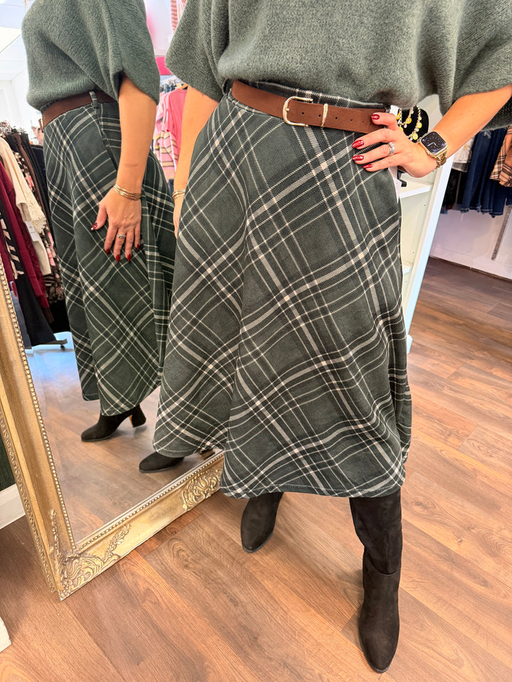 Womens tartan A line midi skirt - Wine, Blue & Khaki