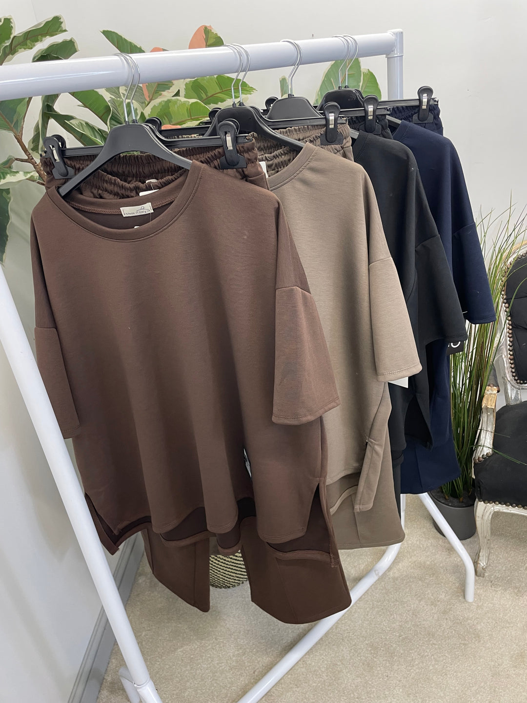 LADIES STRAIGHT LEG SCUBA TROUSER CO ORD SET - BLACK, NAVY, MOCHA, BROWN