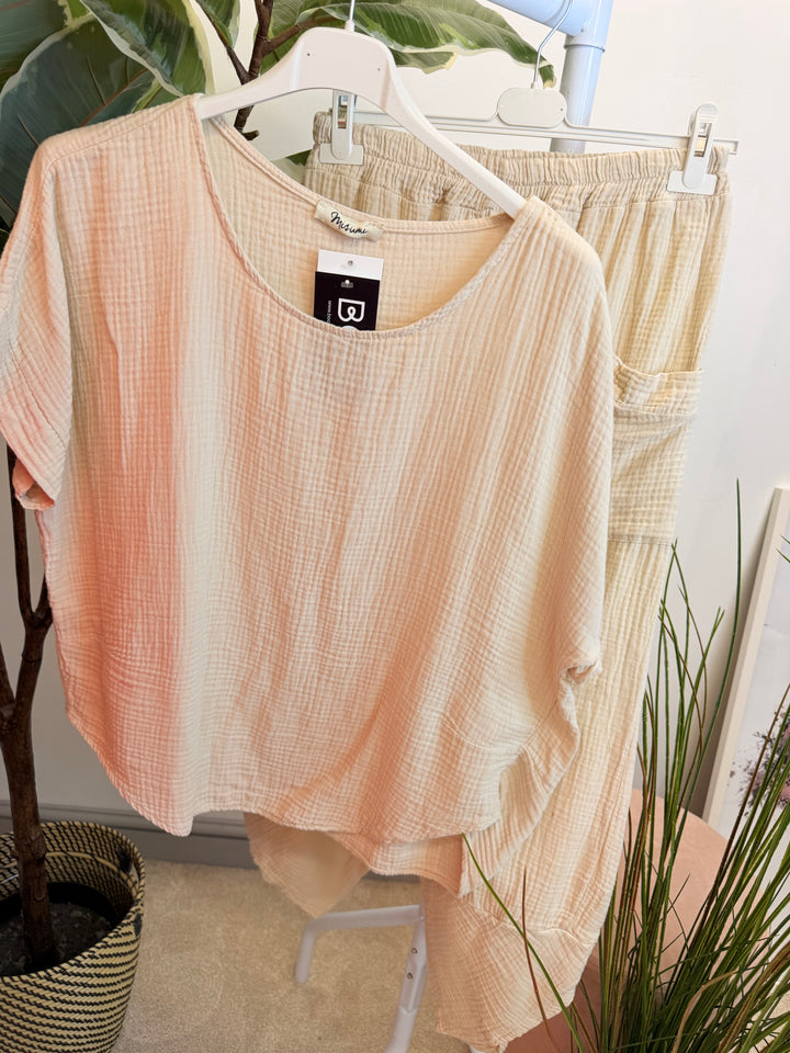 Ladies Cheesecloth Harem Trouser Co Ord - Black, Lemon, Coral, Pink, Blue, Khaki, Beige & Brown