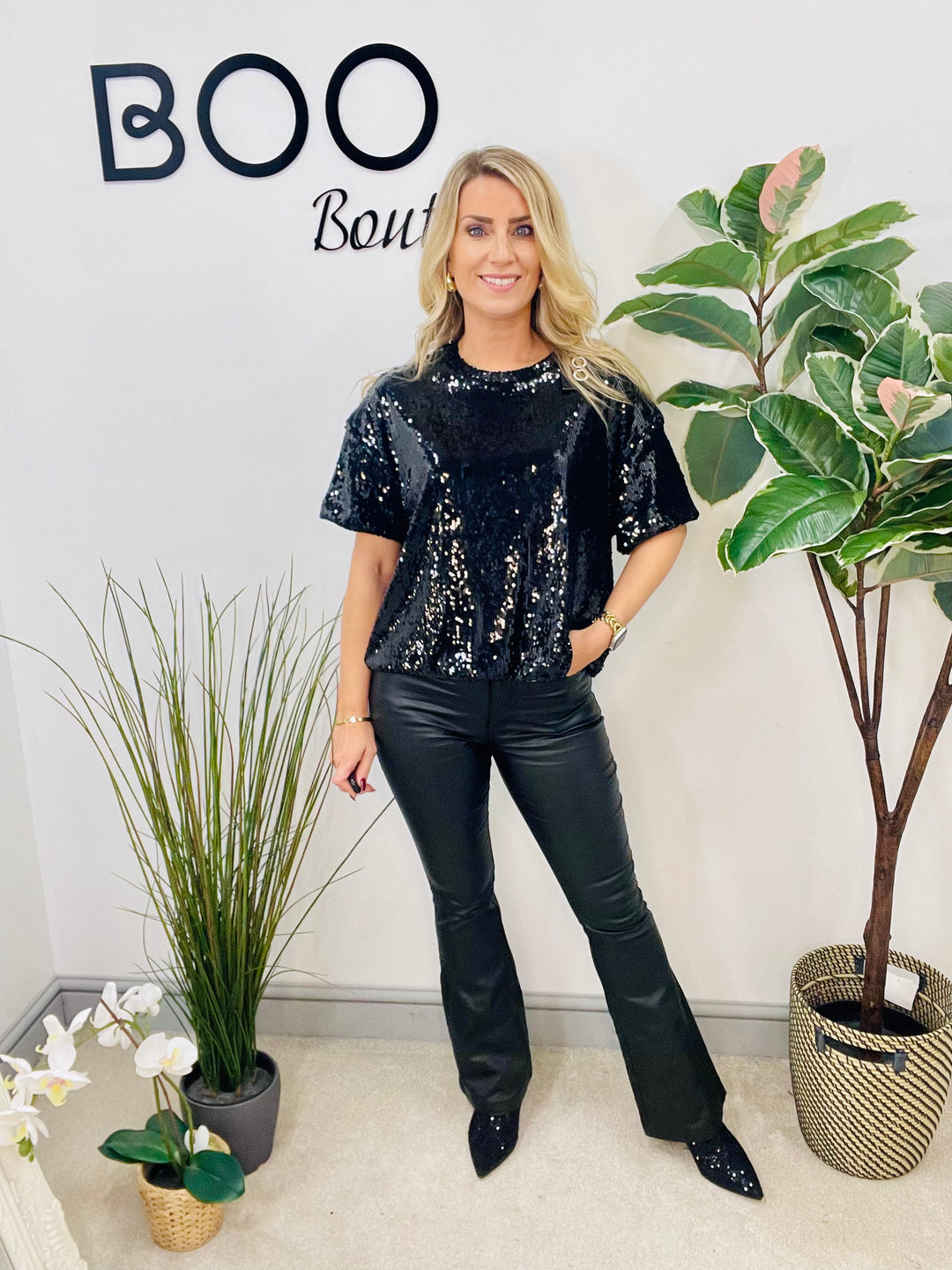 LADIES SEQUIN PARTY TOP - BERRY, BLACK & BROWN