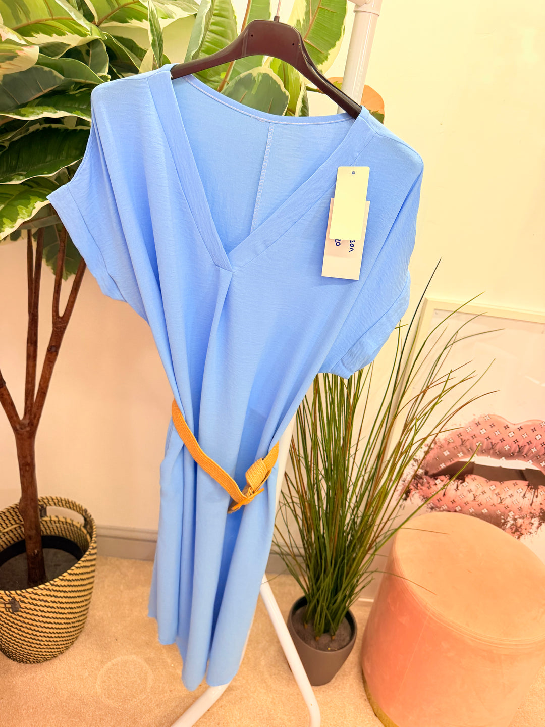 Ladies Fashion Casual Midi Dress pale blue