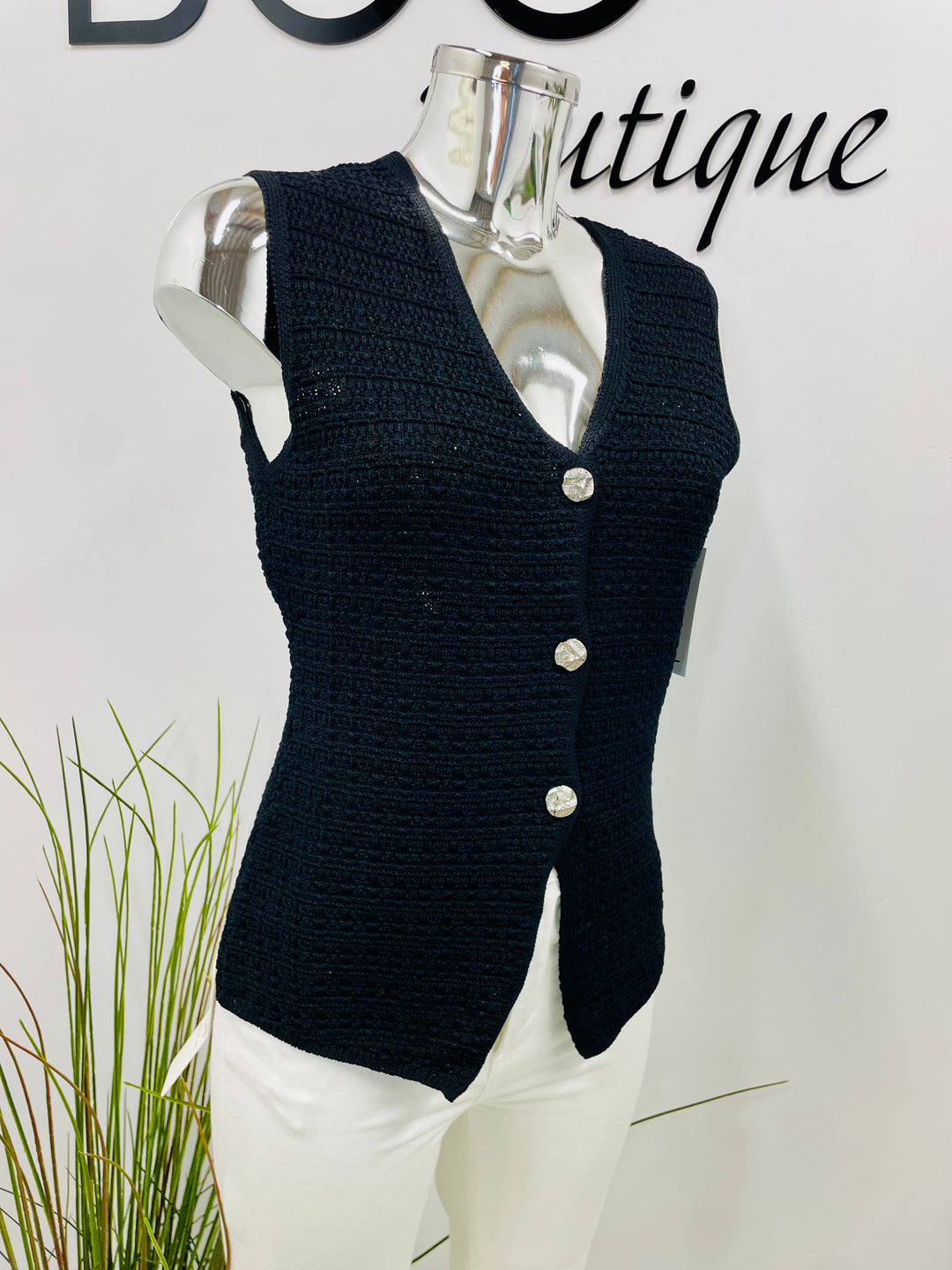 LADIES KNITTED FASHION WAISTCOAT - BLACK, NAVY & WINE BURGUNDY
