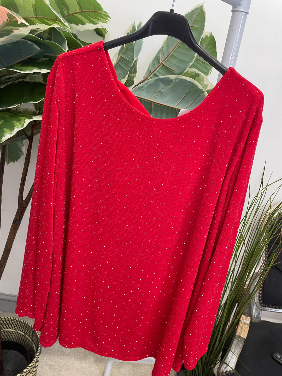 LADIES LUREX FLOATY BOW BACK TOP - BLACK, SILVER, GOLD, RED