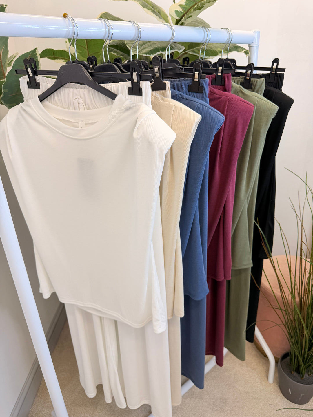 Ladies Stretch Non Crease Wide Leg Trouser Co Ord - Black, Beige, Khaki, Wine, Denim, White