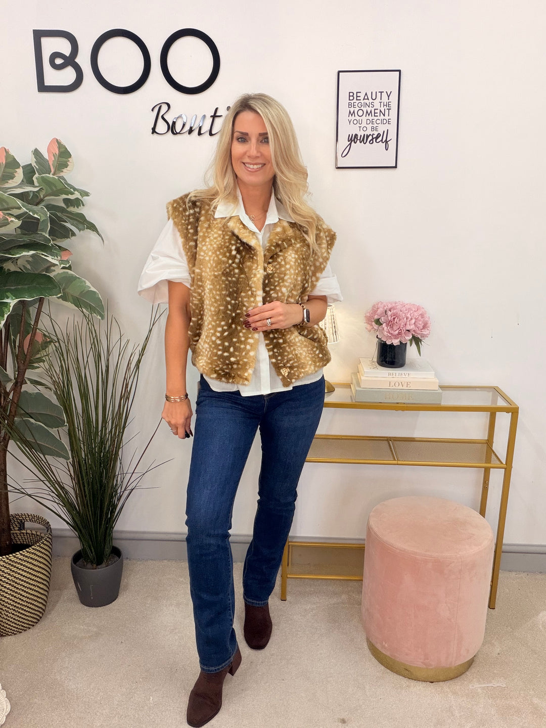 The OLA cream Bambi faux fur gilet