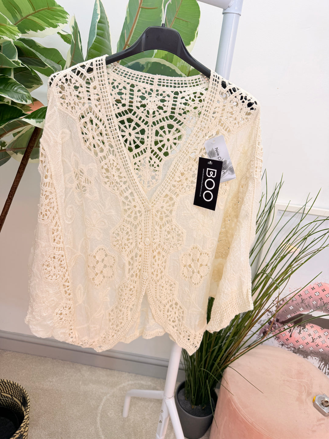 Ladies Fashion Crochet Bolero Top - white, beige, pink, lemon & turquoise