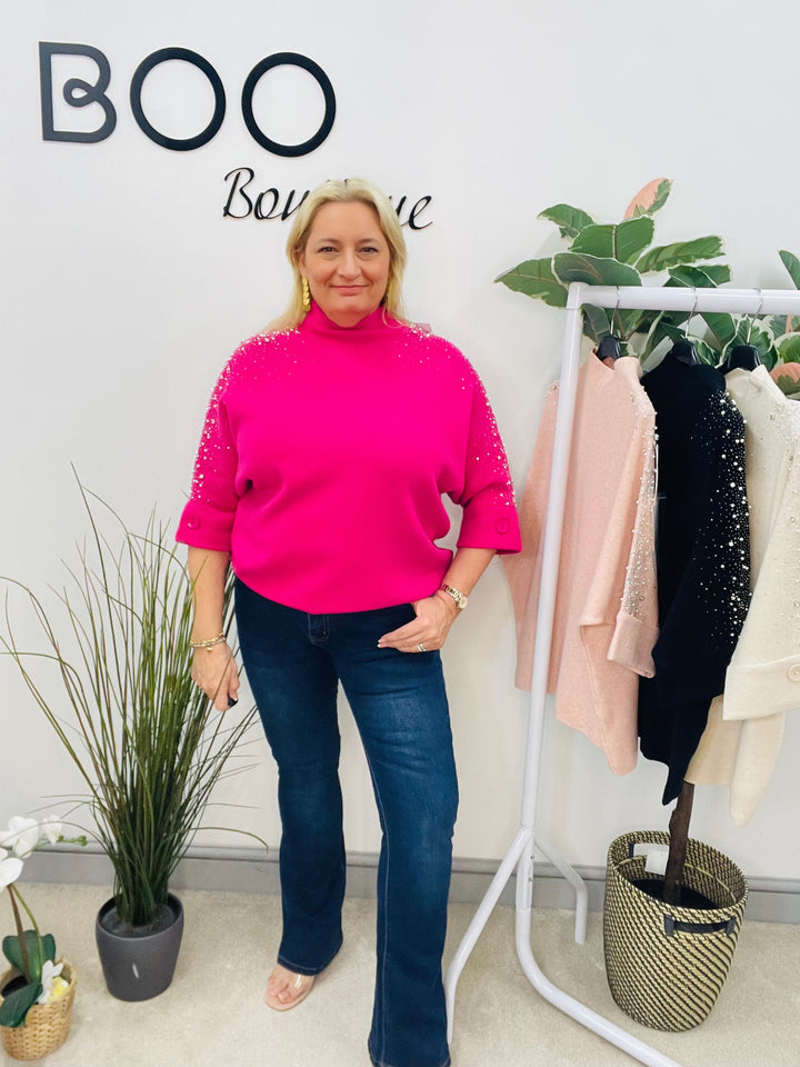 LADIES DIAMANTE SPARKLY JUMPER - FUSCHIA, PINK, BEIGE & BLACK