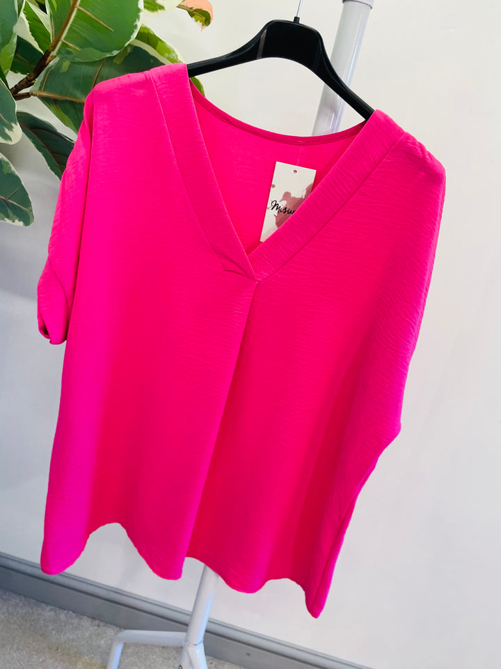 LADIES WOMENS CASUAL V NECK TOP - WHITE, BLACK, BLUE, PINK, YELLOW, NAVY, CORAL